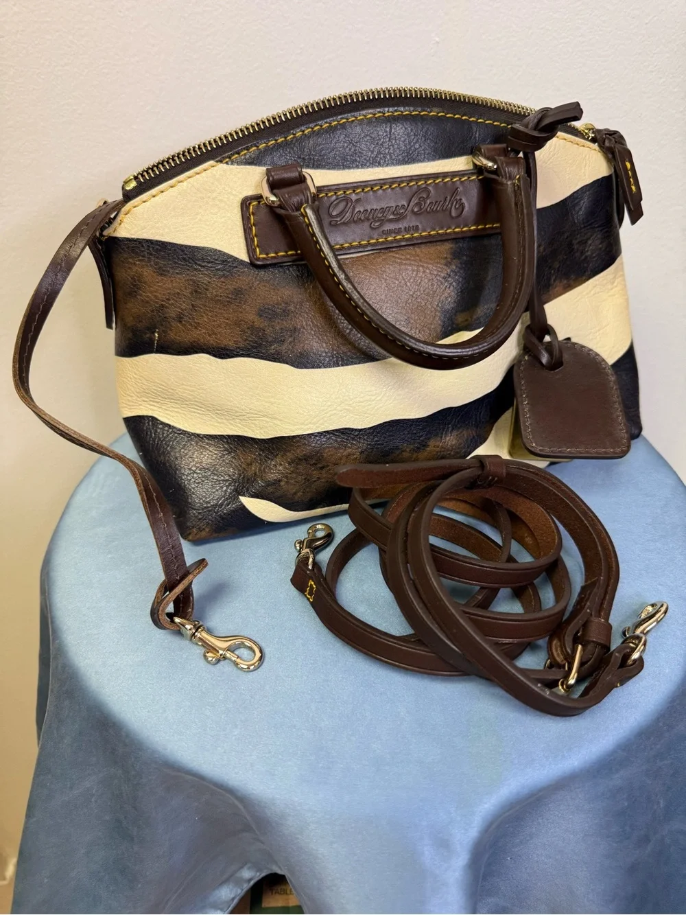 Dooney & Bourke Mini Juliette Brown and Cream Zebra Striped Leather Satchel